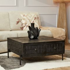 Salontafel Brandy mangohout zwart vierkant