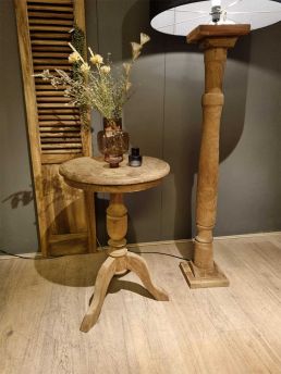 Bijzettafel 50cm rond rustiek teak naturel