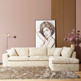 Hoekbank teddy 2,5 zits divan R ribstof beige