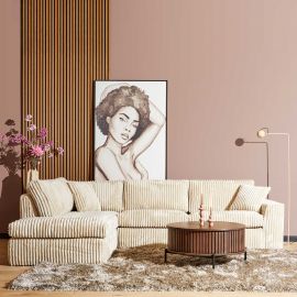 Hoekbank teddy divan L 2,5 zits ribstof beige