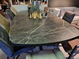 Eetkamertafel Deens Ovaal zwart marmer look 220cm