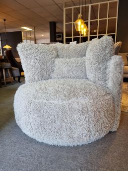 Ronde fauteuil 105cm teddystof schapenvacht