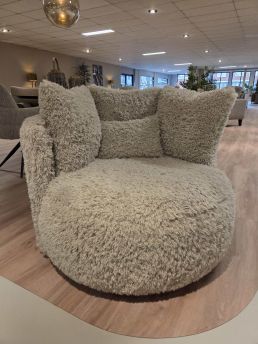 Ronde fauteuil 105cm teddystof schapenvacht