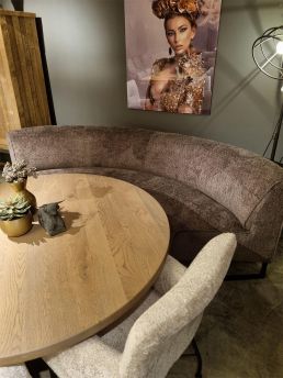 Ronde eetbank Duiven zachte teddystof bruin