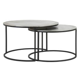 Salontafel set 2x rond TALCA ruw nikkel