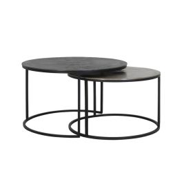 Salontafel set 2x rond TALCA ruw lood antiek lood