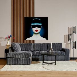 Hoekbank teddy divan L 2,5 zits ribstof antraciet