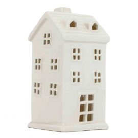 Huisje wit keramiek met LED smal 14cm