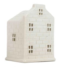 Huisje wit keramiek met LED 10,5cm