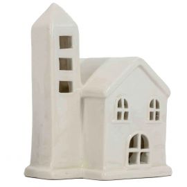 Kerkje wit keramiek met LED 13cm