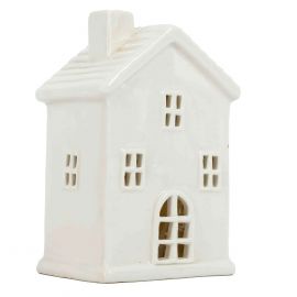 Huisje wit keramiek met LED 13cm