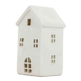 Huisje wit keramiek met LED smal 12cm