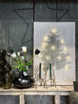 Schilderij draad Kerstboom met verlichting