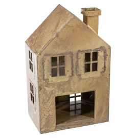 Metalen windlicht huisje peach 25cm hoog