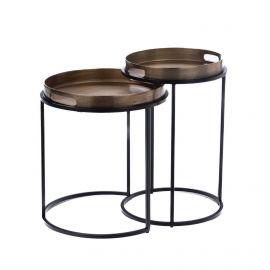 Bijzettafel Laure metaal bruin koper set 2 stuks