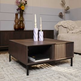 Salontafel Madison 80cm vierkant laden walnoot