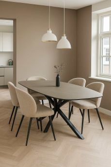 Eetkamertafel Deens Ovaal HPL taupe kleur