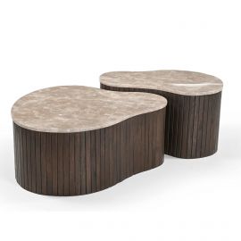 Salontafel set organisch donker hout en marmer