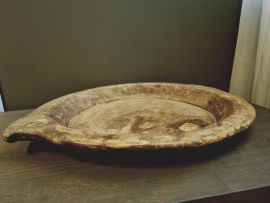 Oude houten schaal met handvaten 36cm