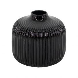 Glazen vaas zwart ribbel 10cm