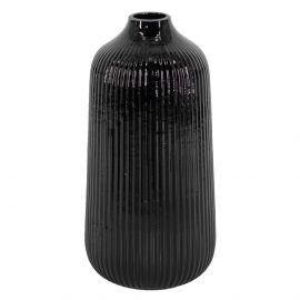 Glazen vaas zwart ribbel 21cm
